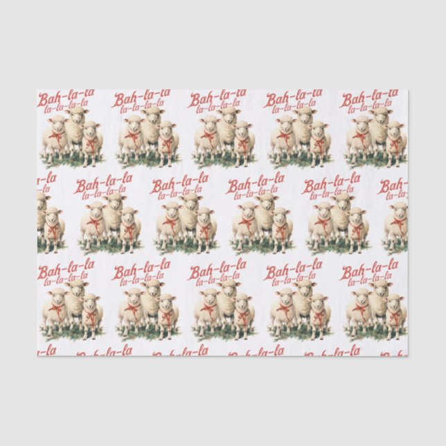 Bah La La Niedlich Retro Christmas Sheep Seidenpapier (Vorderseite)