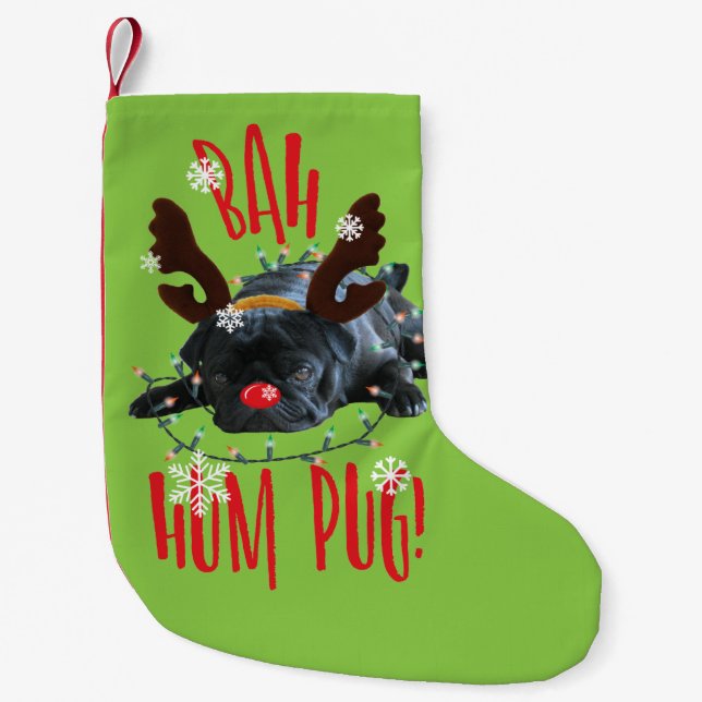 Bah Summen-Mops! Schwarzer Kleiner Weihnachtsstrumpf (Vorderseite)