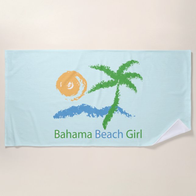 Bahama Beach Girl Palm Tree Sun Beach Handtuch (Vorderseite)