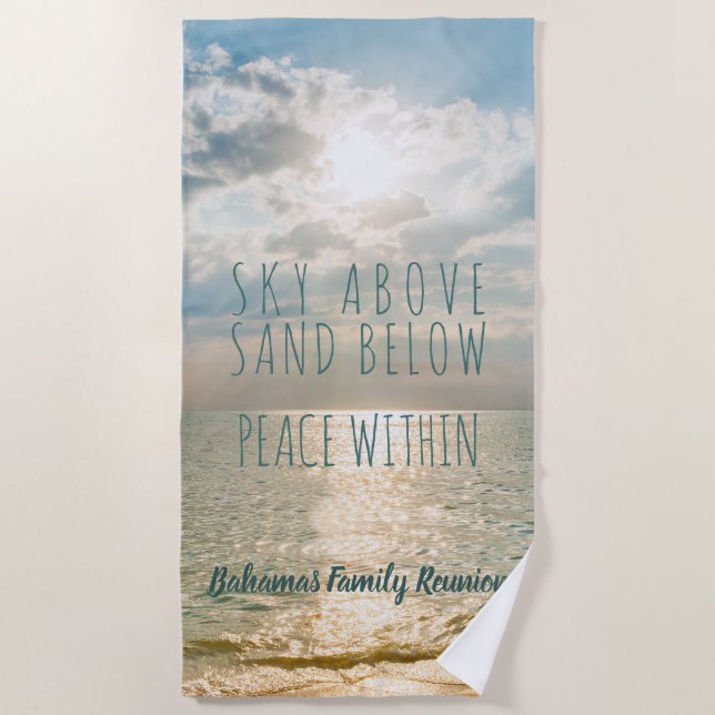 Bahama Beach Zitat Himmel über Frieden innerhalb Strandtuch (Vorderseite)