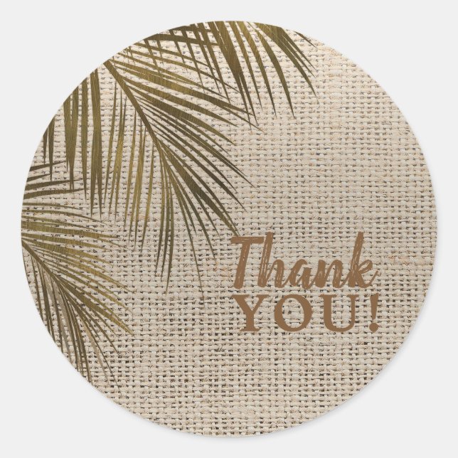 Bahama Breeze Bronze Palm Rustic Burlap Wedding Runder Aufkleber (Vorderseite)