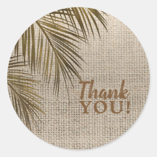 Bahama-Breeze-Bronze-Palme-rustikale-Jute-Hochzeit Runder Aufkleber