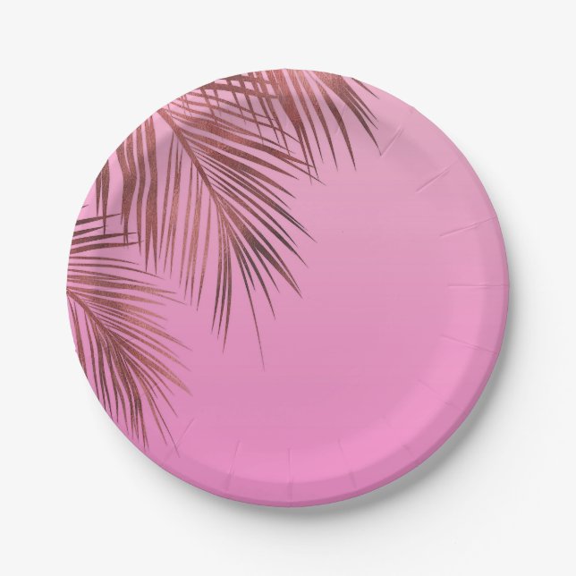 Bahama Breeze Bronze Rose Gold Palm Pink Wedding Pappteller (Vorderseite)