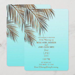 Bahama Brisen-Kupfer-Palmen-Aqua-Seeblaue Hochzeit Einladung