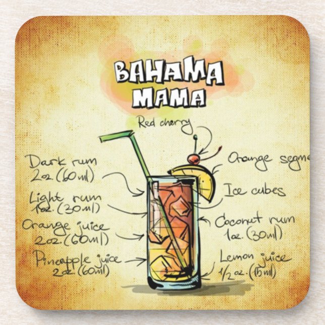 Bahama Mama Barkeeper Drink Rezept Untersetzer (Vorderseite)