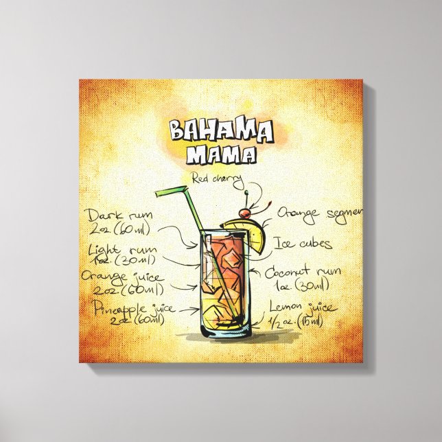 Bahama Mama Cocktail Rezept Leinwanddruck (Vorderseite)