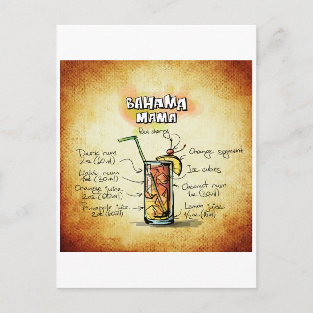 Bahama Mama Cocktail Rezept Postkarte (Vorderseite)
