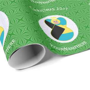 Bahamanische Flagge Blonde Engel Weihnachten Perso Geschenkpapier