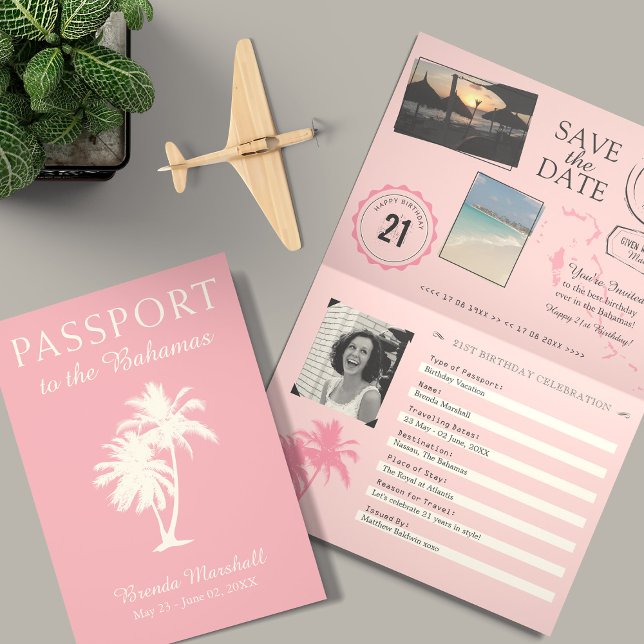 Bahamas 21ST Geburtstag Pink Passport Einladung (Von Creator hochgeladen)