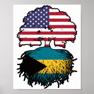 Bahamas Bahamian American USA Tree Roots Flag Poster
