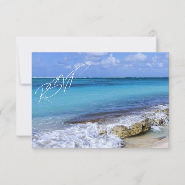 BAHAMAS BEACH SHORE Wedding RSVP Karte (Vorderseite)
