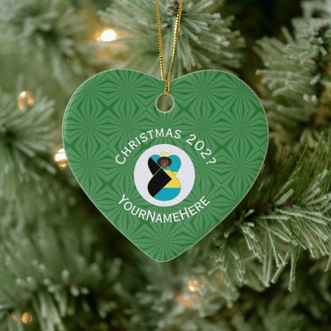 Bahamas Black Angel Weihnachtsfahne Personalisiert Keramik Ornament (Baum)
