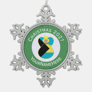 Bahamas-Flagge Engel Weihnachten Grün Schneeflocken Zinn-Ornament