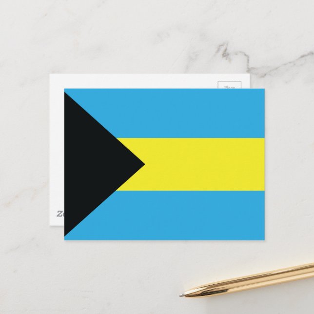Bahamas-Flagge in Blau, Schwarz und Gelb Postkarte (Vorderseite/Rückseite Beispiel)