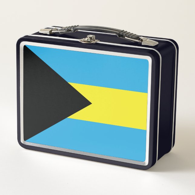 Bahamas-Flagge in Schwarz, Gold und Aquamarine Metall Brotdose (Vorderseite)