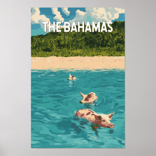 Bahamas Illustration Reisen Vintag Poster