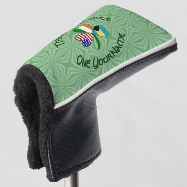 Bahamas Ireland USA Flaggen Kleeblatt Ihr Name Golf Headcover (3/4 Vorderseite)