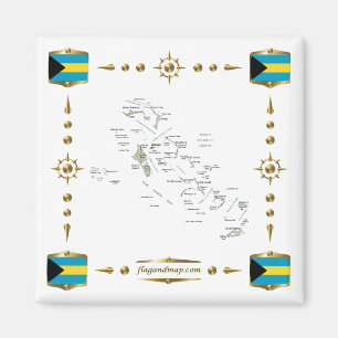 Bahamas Karte + Flaggen Magnet