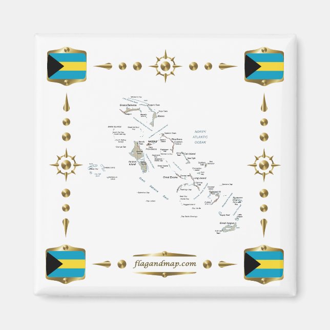Bahamas Karte + Flaggen Magnet (Vorne)