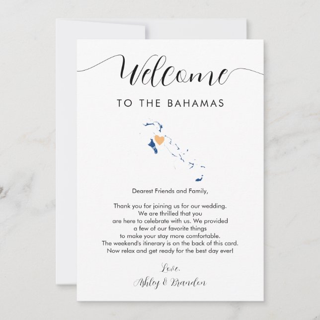 Bahamas Map Wedding Welcome Letter Tour Karte (Vorderseite)