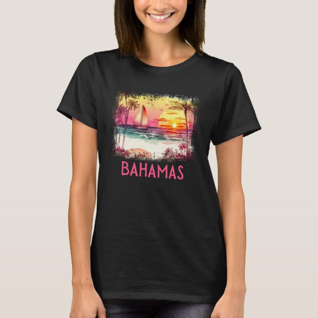 Bahamas Palm Tree Beach Vacation Summer and Surf T-Shirt (Vorderseite)