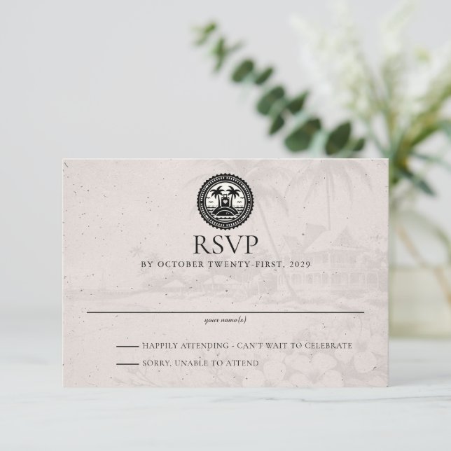 Bahamas Passport Wedding RSVP Karte (Stehend Vorderseite)