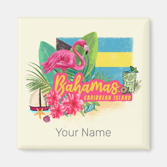 Bahamas Retro-Karibikinsel Flamingo Vintag Magnet (Vorne)