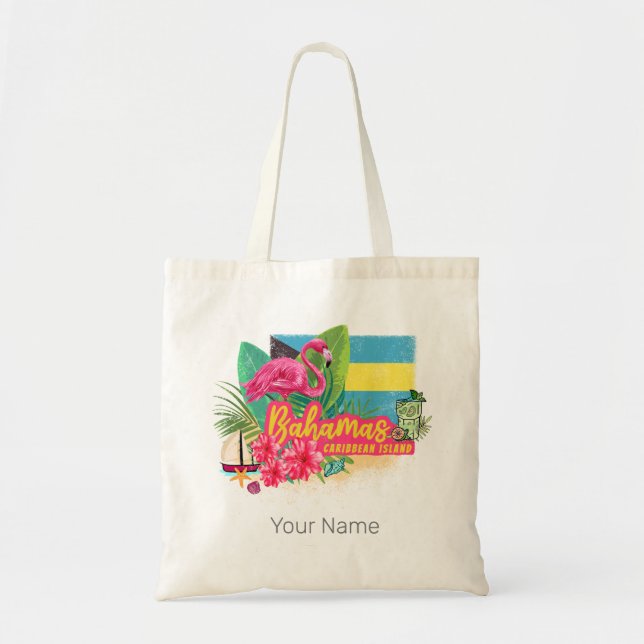 Bahamas Retro-Karibikinsel Flamingo Vintag Tragetasche (Vorne)
