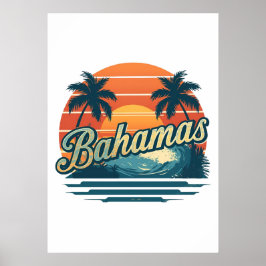 Bahamas Retro-Sonnenuntergang-Palmbaum-Design Poster