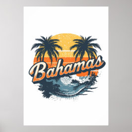 Bahamas Retro-Sonnenuntergang-Palmbaum-Design Poster