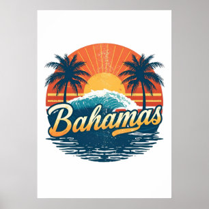 Bahamas Retro Sonnenuntergang Palmen Design Poster