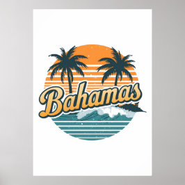 Bahamas Retro Sonnenuntergang Palmen Design Poster