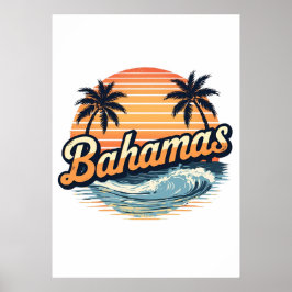 Bahamas Retro Sonnenuntergang Palmen Design Poster