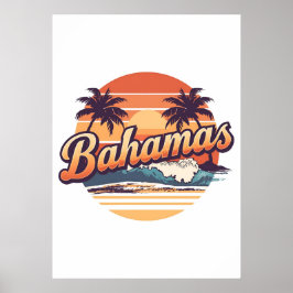 Bahamas Retro Sonnenuntergang Palmen Design Poster