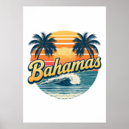 Bahamas Retro Sonnenuntergang Palmen Design Poster