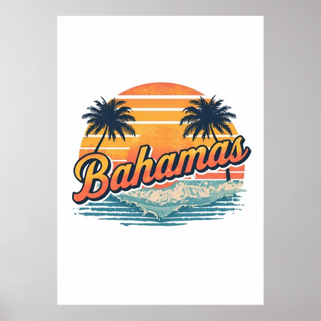 Bahamas Retro Sunset Palm Trees Design Poster (Vorne)