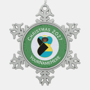 Bahamas Schwarzer Engel Weihnachtsflagge Personali Schneeflocken Zinn-Ornament