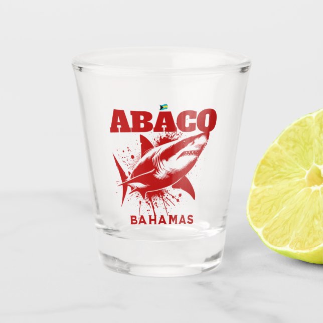 Bahamas Souvenir Geschenk: Abaco Bahamas Shark Fis Schnapsglas (Vorderseite)