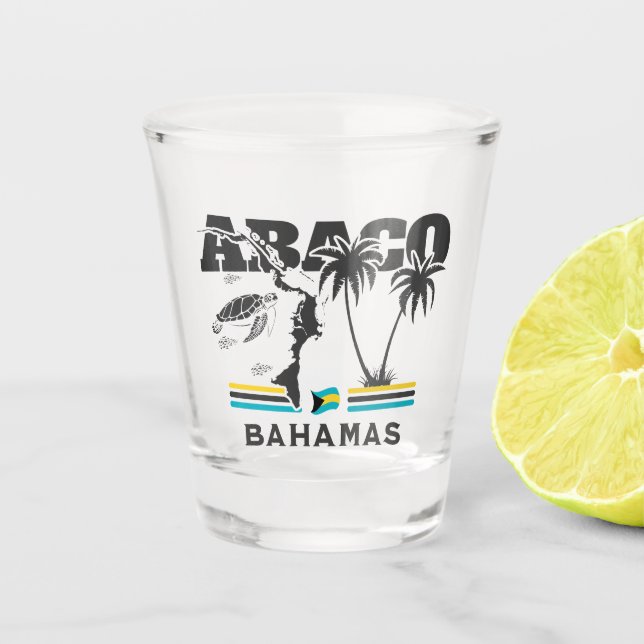 Bahamas Souvenir Geschenk: Abaco Bahamas Unabhängi Schnapsglas (Vorderseite)