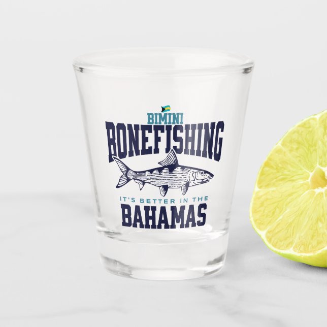 Bahamas Souvenir Geschenk: Bimini Bahamas Bonefish Schnapsglas (Vorderseite)