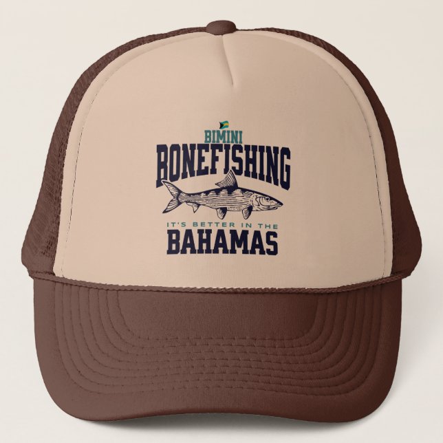 Bahamas Souvenir Geschenk: Bimini Bahamas Bonefish Truckerkappe (Vorderseite)