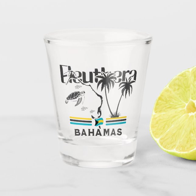 Bahamas Souvenir Geschenk: Eleuthera Bahamas Flagg Schnapsglas (Vorderseite)