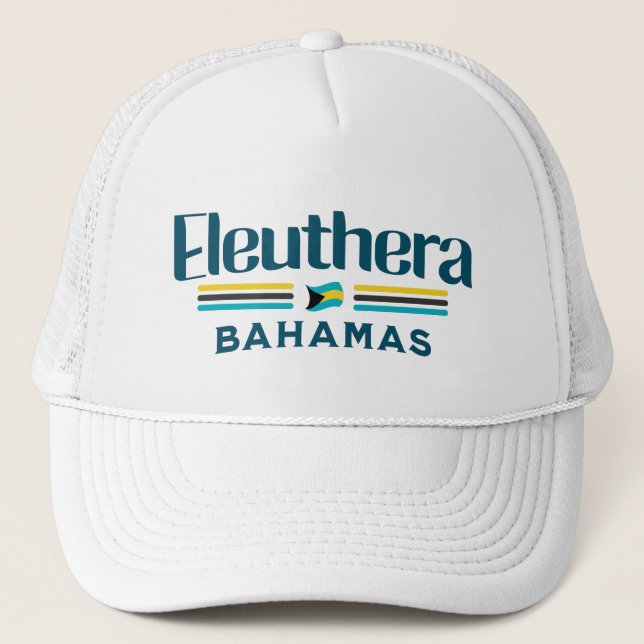 Bahamas Souvenir Geschenk: Eleuthera Bahamas Flagg Truckerkappe (Vorderseite)