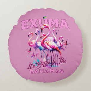 Bahamas Souvenir Geschenk : Exuma Bahamas Flamingo Rundes Kissen