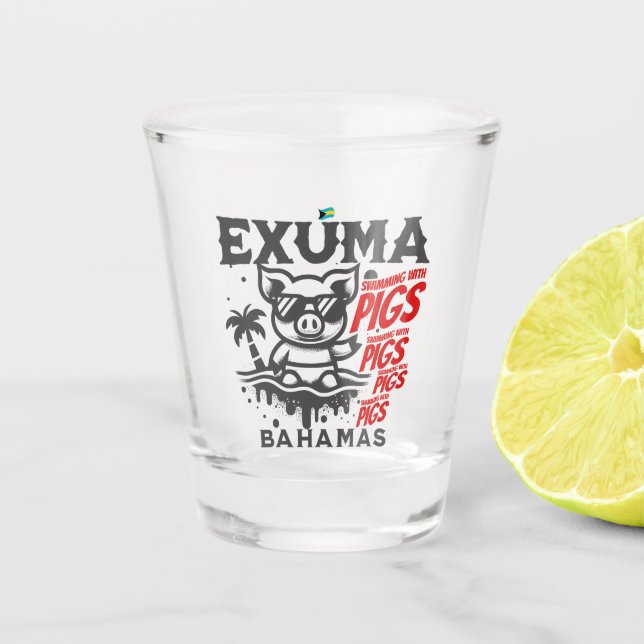 Bahamas Souvenir Geschenk: Exuma Bahamas Schwimmsc Schnapsglas (Vorderseite)