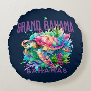 Bahamas Souvenir Geschenk: Grand Bahama Sea Turtle Rundes Kissen