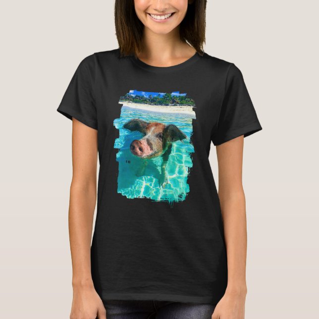 Bahamas Swimming Pig Caribbean Beach Trips Sum T-Shirt (Vorderseite)