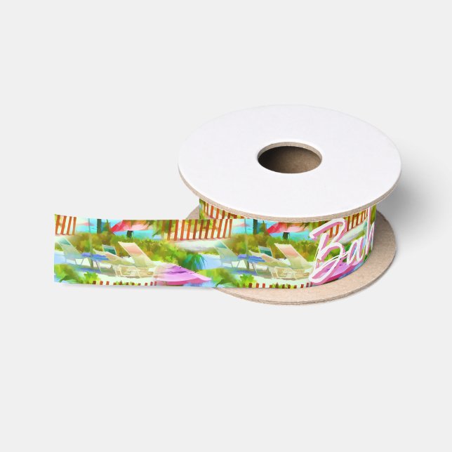 Bahamas Tropical Beach Scene Fotomuster Satinband (Spule)