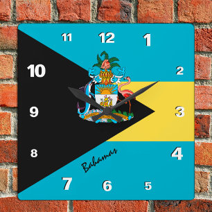 Bahamas-Uhr, patriotische Zuhause, Bahamas-Flagge Quadratische Wanduhr