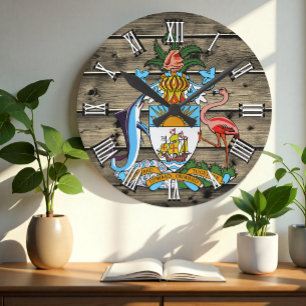 Bahamas-Uhr, Rustikales Holz, Bahamas-Flagge Runde Wanduhr